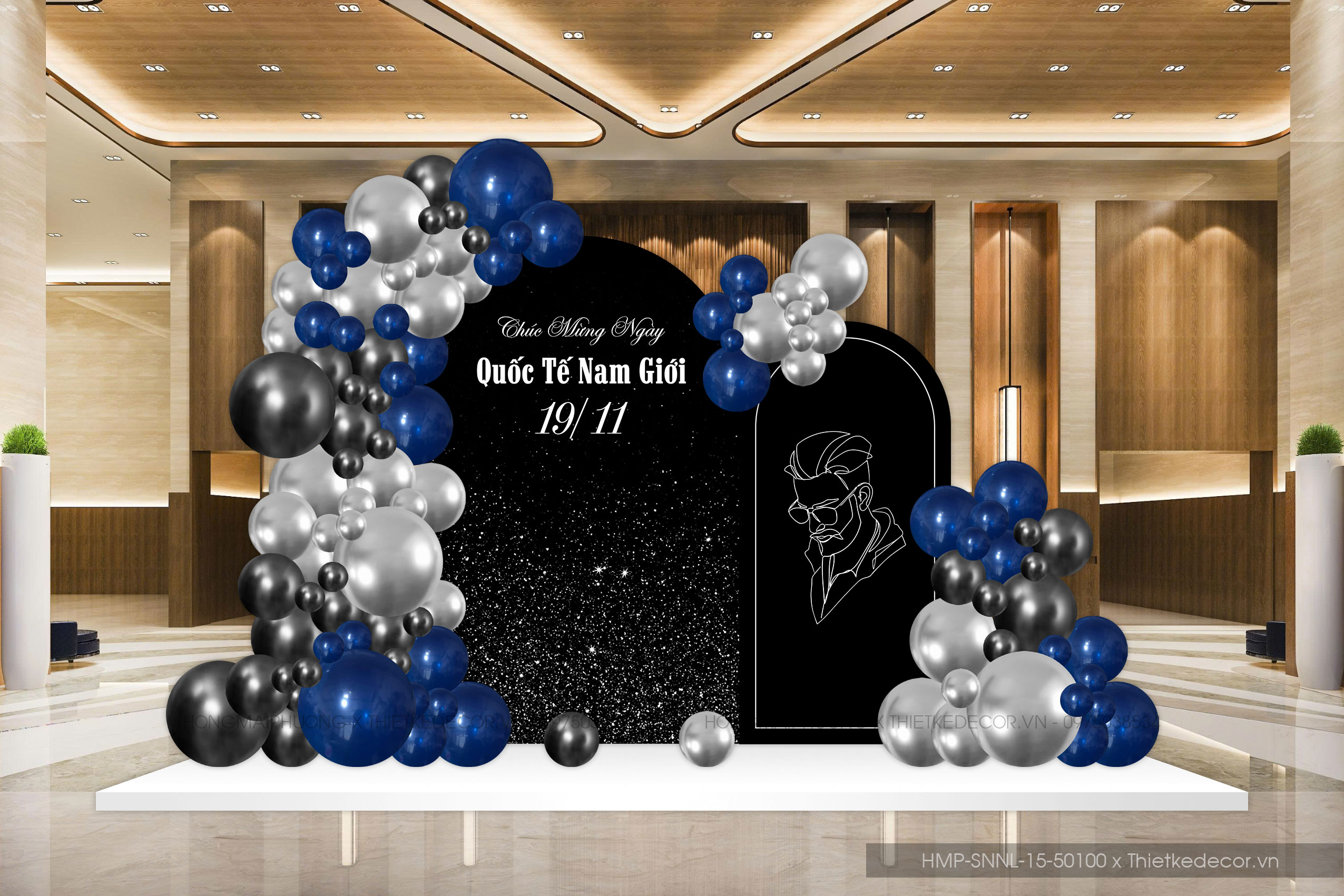 Trang trí tiệc sinh nhật người lớn. File thiết kế Backdrop đơn giản sang trọng.